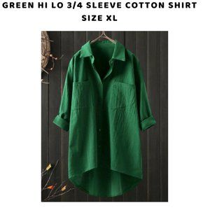 GREEN HI LO 3/4 SLEEVE COTTON SHIRT SIZE XL
